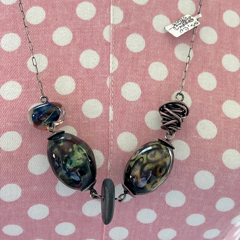 Sterling Silver & Copper Stone Necklace
